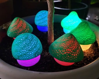 Mini Mushroom Lamp -Six Decorative 3D Printed Mushrooms with LED Lights