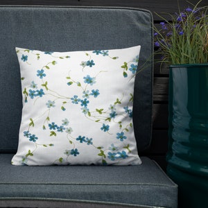 Retro 70s Arcopal Veronica Myosotis Pillow | Blue Floral Design | Double-Sided Polyester Accent | Vintage French Chic Premium Pillow