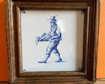 Vintage Framed Delft Tile | Hand-Painted Dutch Ceramic Art