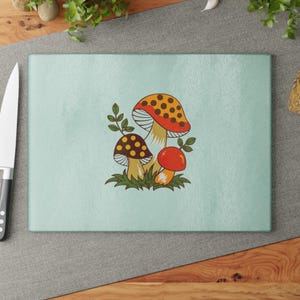 Vintage Sears Merry Mushroom Inspired 70s Cutting Board - Iconic 1970s Mushroom Decor - Farmhouse Kitchen Vegetables Pattern Gift For Her