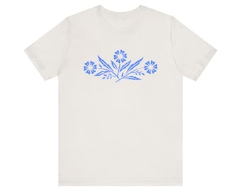Corningware Cornflower Blue Unisex Jersey Short Sleeve Tee. Vintage Corning Ware Inspired Blue Cornflower tee