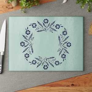 Centura by Corning Inspired Blue Cornflower Glass Cutting Board. Centura Corning Cornflower Blue pattern Chopping Board / Counter Saver