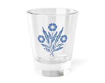 Vaso de chupito estilo vintage con diseño de aciano azul, 1.5 oz