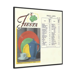Homer Laughlin Fiestaware - 1944 Fiesta Ware Lista de precios Reproducción en envolturas de lienzo de galería, marco cuadrado Regalo de cocina vintage para ella