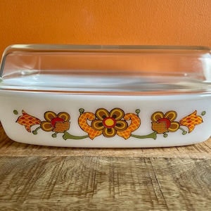 Schott Mainz Jena Glass Vintage German Pyrex Space Age Flower Power Casserole. Rare Pyrex 70s JENAer Glass Casserole – Vibrant MCM kitchen