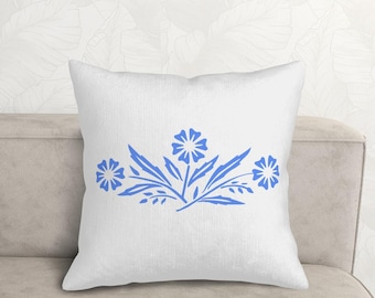Funda de almohada de pana azul aciano – Diseño vintage de Corningware de los años 70