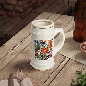 Acapulco Villeroy and Boch Beer Stein Mug. Unique Vintage Inspired Villeroy Acapulco Flower Power Birds Of Paradise Lover Mug