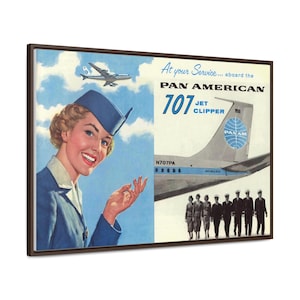 Jet-Set Nostalgia: Pan Am 707 Canvas Art - Iconic Vintage Airline Print for Aviation Enthusiasts Gallery Canvas Wraps, Horizontal Frame