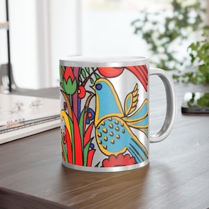 Acapulco Villeroy und Boch Muster inspiriert Gold oder Silber Metallic Tasse. Wunderschöne seltene Villeroy Boch Acapulco Villeroy und Boch Metallic Tasse