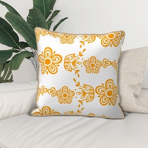 Golden Velvet Bordered Pillow Cover | Pyrex Butterfly Gold Pattern | Retro Kitchen Decor | Vintage Pyrex Design | Mid-Century Modern