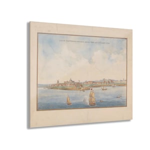 1660 Ansicht von Manhattan - Historischer Nieuw Amsterdam Stadtplan, Vintage Acryl Print, Holländische Segelschiffe in NYC Acryl Prints New York