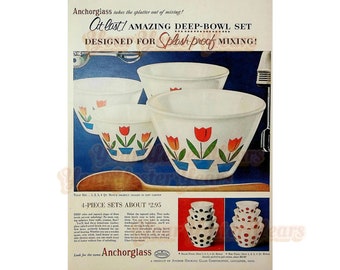 Charming Fire-King Tulips: 1940s Anchor Hocking Vintage Matte Vertical Posters Reproduction of Anchor Hocking Tulip Set by Anchorglass