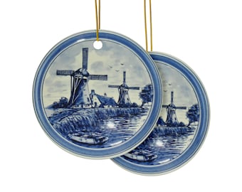 Delft Blue Style Ceramic Christmas Ornaments Delftware Blue Windmill Ceramic Ornaments (1pc, 3pcs, 5pcs, 10pcs)