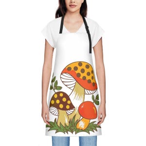 Vintage Inspired by Sears Merry Mushroom Apron – Iconic 1970s Mushroom Design Waterproof Apron Women without Pockets Sears Mushrooms