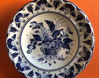 Vintage Royal Delft Wall Plate – 1970 Dutch Cobalt Blue Floral Decor