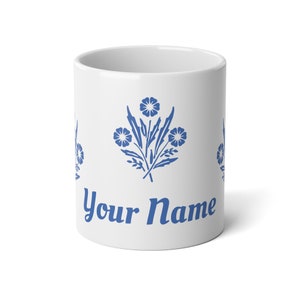 Gepersonaliseerde korenblauwe jumbomok, aangepaste naam 20 oz koffiemok