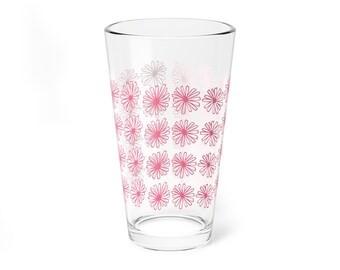 Pink Daisy Pint Glass, Pyrex Inspired Mixing Glass (16oz)