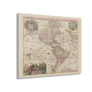 Vintage Nordamerika Karte Reproduktion auf Acryl - 18th Century Map of America (1721-1774) - Antike Kartographie Wandkunst