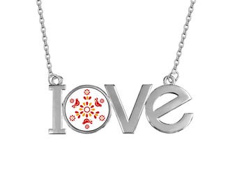 LOVE Anhänger Halskette - Pyrex Freundschaftsmuster Inspiriertes Design (rote Vögel)