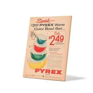 Pyrex Mixing Bowls by Corelle Vintage advert with Pyrex Bowls. Rare Pyrex Rare Vintage Pyrex Ceramic poster Primary Colors Image
