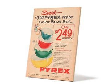Pyrex Mixing Bowls by Corelle Vintage advert with Pyrex Bowls. Rare Pyrex Rare Vintage Pyrex Ceramic poster Primary Colors Image