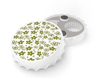 春の花のグリーンマグネットボトルオープナー - ヴィンテージキッチン