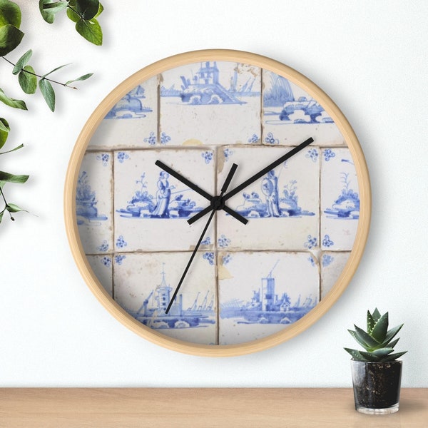 Netherland Holland Delft Blue Christmas Netherlands Gifts Blauw Delft Wall Clock - Delft Blue Wall Clock Nederland Tulips Bulbs