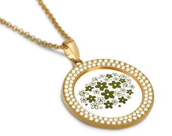 Gold Crazy Daisy Pendant Necklace – Vintage-Inspired Green Floral Jewelry