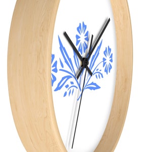 Blå blåklint väggklocka, inspirerad av vintage Corningware bild 3