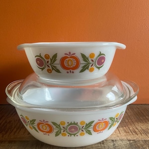 Schott Mainz Jena Glass Vintage German Pyrex Space Age Flower Power Casseroles. Rare Pyrex 70s JENAer Glass Casseroles – Vibrant MCM kitchen