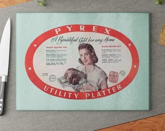 Vintage Pyrex Utility Platter Glass Cutting Board - Retro Kitchen Decor
