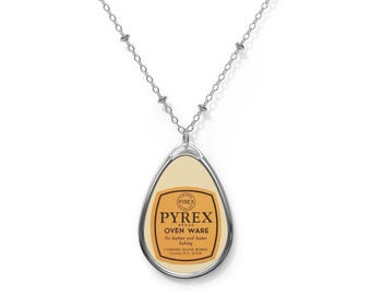 Vintage Pyrex Logo Ellipse Anhänger Halskette | Geschirr Schmuck