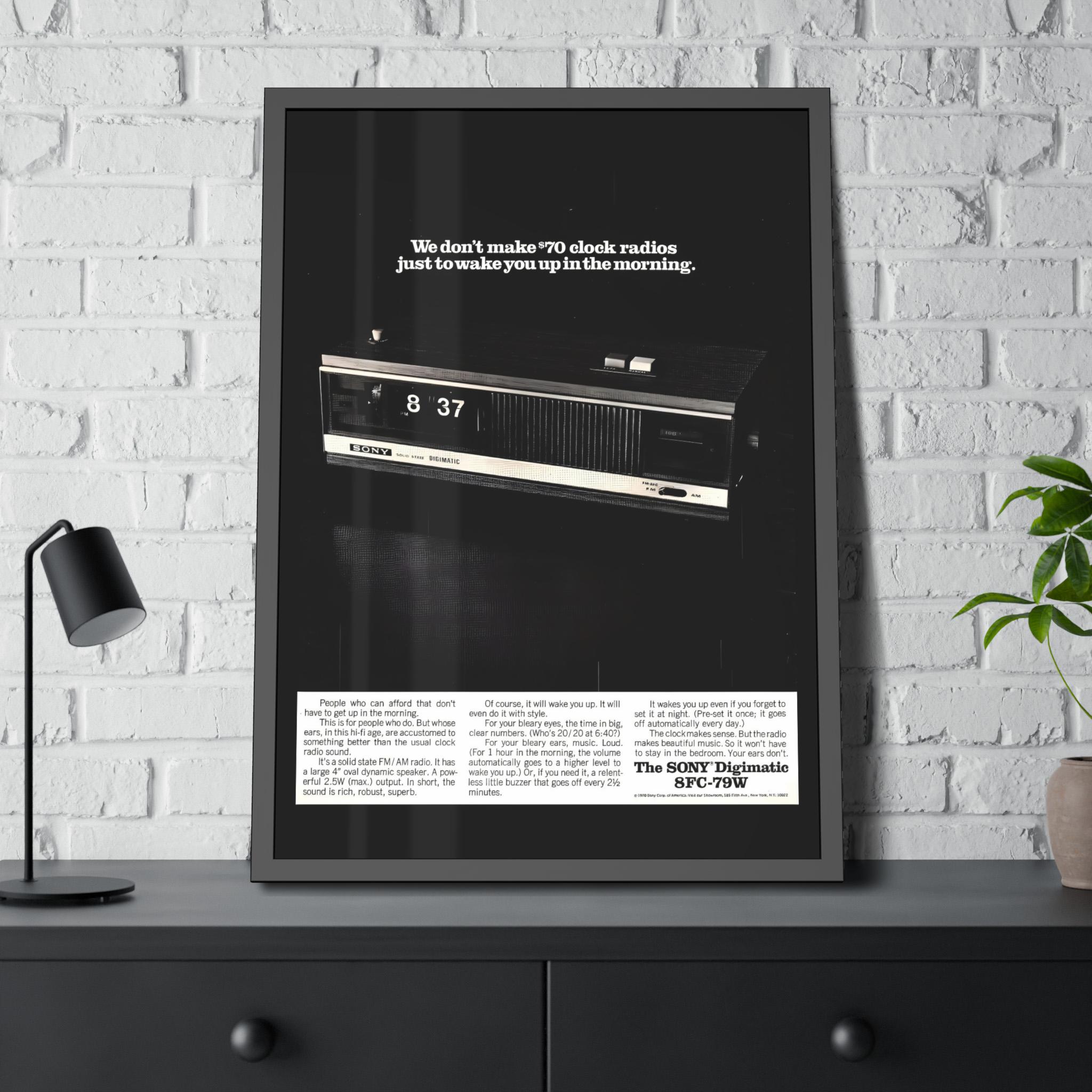 Sony Digimatic 8FC-79W Clock Radio Advert | 1970s Vintage Sony FM/AM Clock Radio Reproduction | Framed Retro Electronics Wall Art