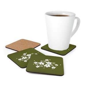 Pyrex Crazy Daisy Corelle Spring Blossom Green Inspired Corkwood Coaster Set