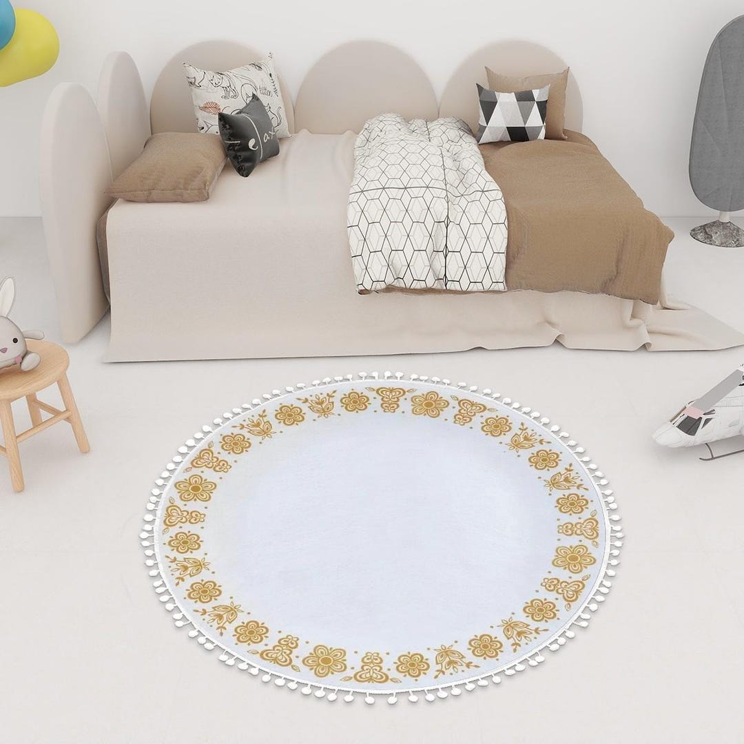Pyrex Rug Pyrex Butterfly Gold Corelle Butterfly Gold Round Area Rug With Pom ...