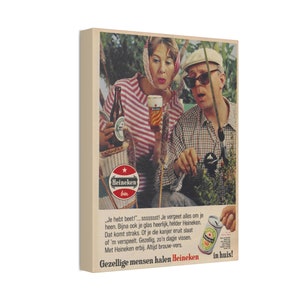 1960s Heineken Vintage Ad Canvas Print - Retro Beer Art, Dutch Bar Decor, Collector&#39;s Wall Hanging Canvas Stretched, 1.5&#39;&#39;