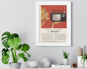 1960s Sony TV Ad Print – Mid-Century Modern Framed Poster