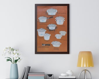 Reklama CorningWare Blue Chabrflower w stylu vintage, oprawiony plakat kuchenny