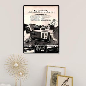 Sony Digimatic Vintage Clock Radio Advert  Exclusive 1970s Sony Flip Clock Reproduction on Tinplate Retro Wall Art for Collectors print ad