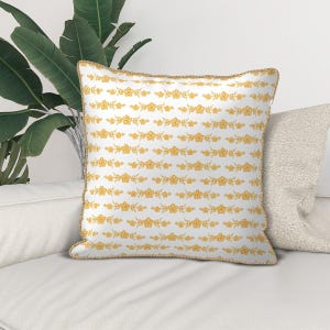Golden Velvet Bordered Pillow Cover | Pyrex Butterfly Gold Pattern | Retro Kitchen Decor | Vintage Pyrex Design | Mid-Century Modern