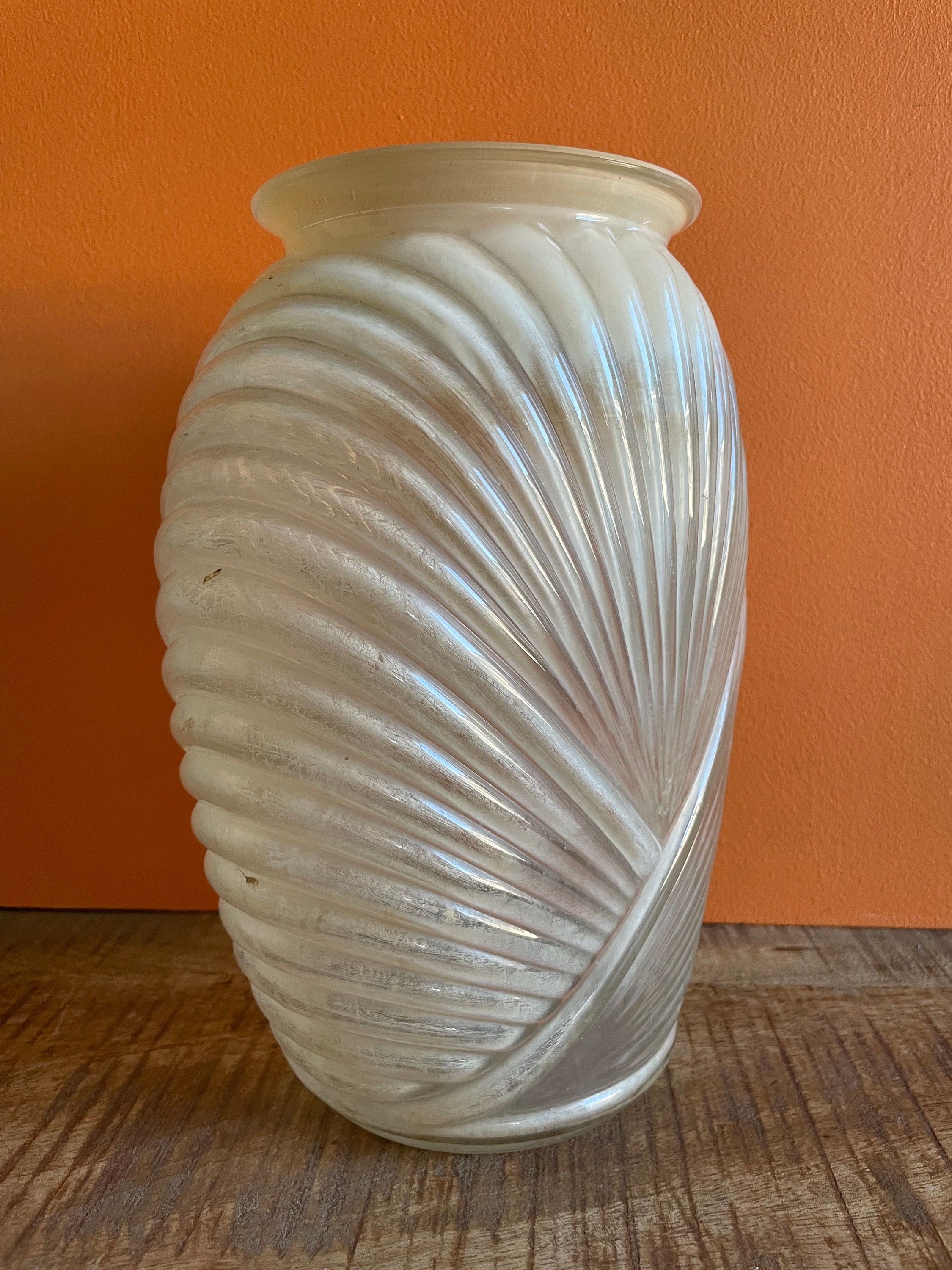 Art Deco Aquamarine Cyan Vaseline Uranium Glass Vase 1930' H