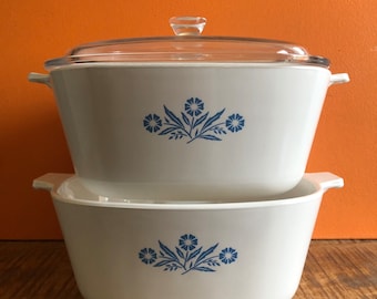 Vintage Pyrosil Cornflower Casserole Dishes (2.5 Pint, Set of 2)