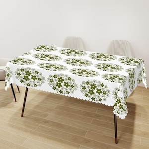 Corelle Crazy Daisy Tablecloth - Pyrex Spring Blossom Green Inspired | 72&quot;x54&quot; Waterproof Polyester Rectangular Table Cloth with Wavy Edge