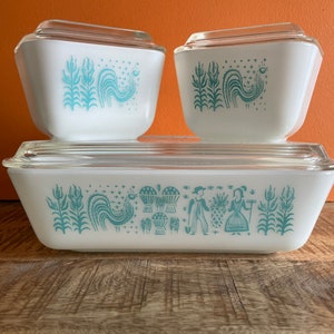 Turquoise Pyrex Vintage Pyrex Butterprint 70s Pyrex Pattern Fridgies Vintage Corelle Butterprint Pyrex mish Butterprint Fridgie set