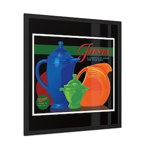 Vintage Fiesta Ware Advertisement Poster Reproduction - Colorful Ceramic Bowls & Plates | Retro Fiesta, Homer Laughlin China | Gifts for Her