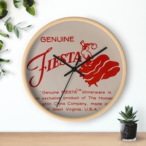 Fiesta Ware Inspired Wall Clock. Great Gift For Fiestaware Collector Unique Old Fiesta Ware Logo inspired Wall Clock Gift For Mom