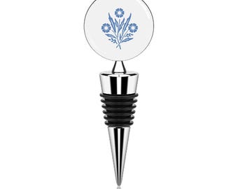 Cornflower Blue Wine Bottle Stopper, Vintage Inspired Zinc Alloy