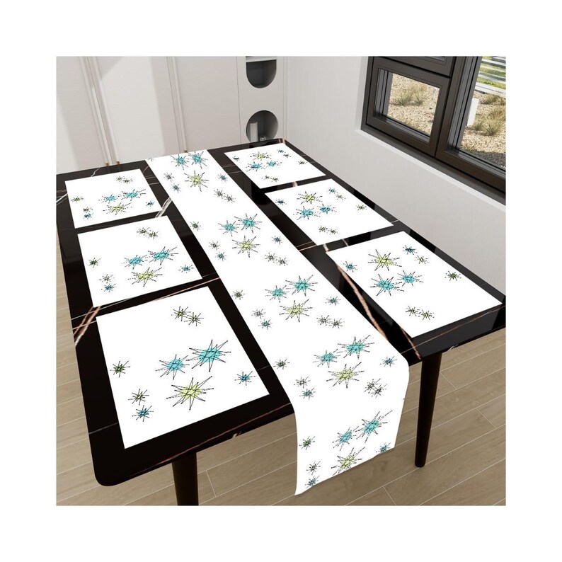 Atomic Starburst Table Runner & Placemat Set – Mid-century Modern Linen ...