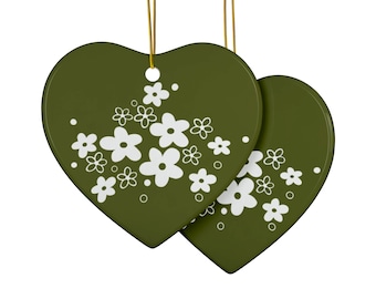 Spring Blossom Corelle Ornament, Vintage Green Ceramic Christmas Decoration