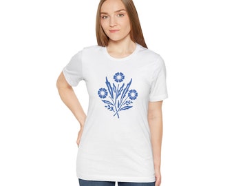 Maglietta unisex a maniche corte in jersey ispirata al blu fiordaliso di Corningware